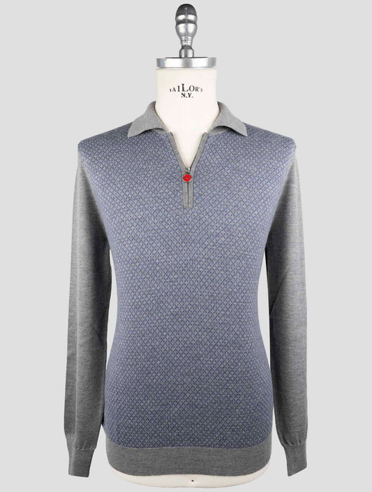 Kiton Blue Gray Silk Cashmere Sweater Polo