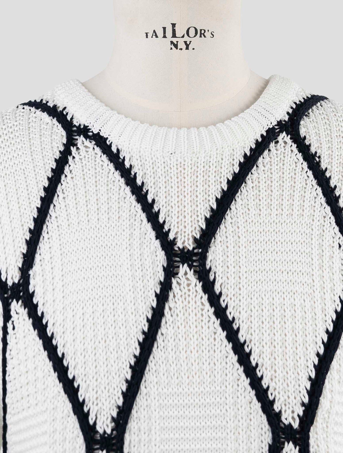 Kiton White Black Cotton Sweater Crewneck