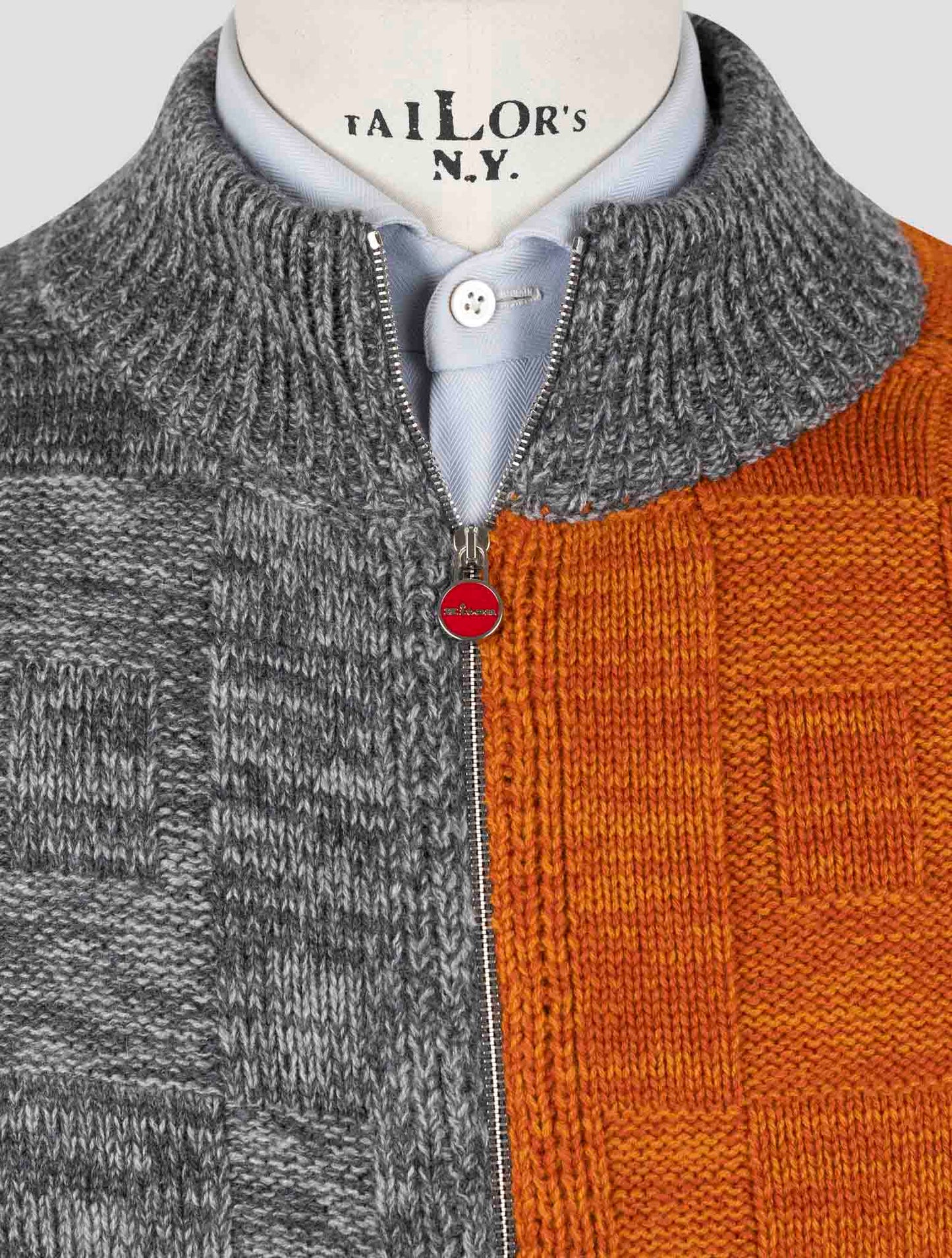 Kiton Gray Orange Cashmere Sweater Full Zip