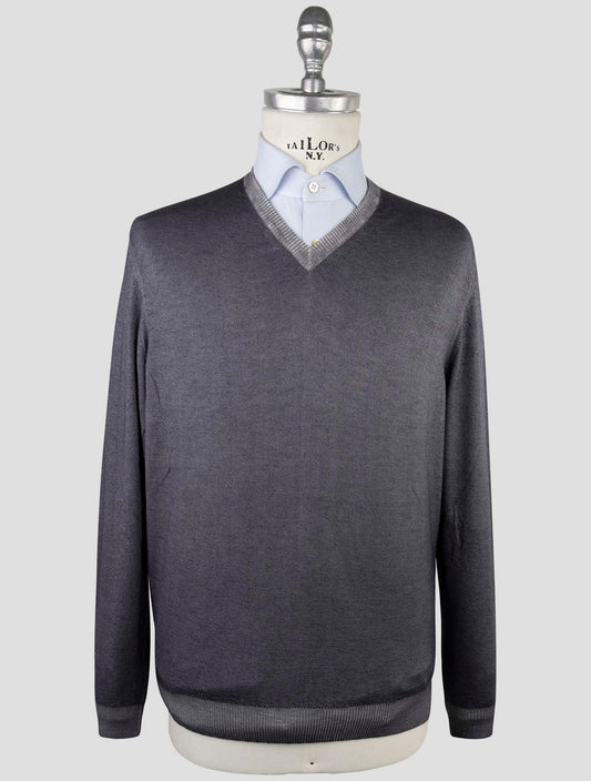 Kiton Gray Cashmere Silk Sweater V-Neck