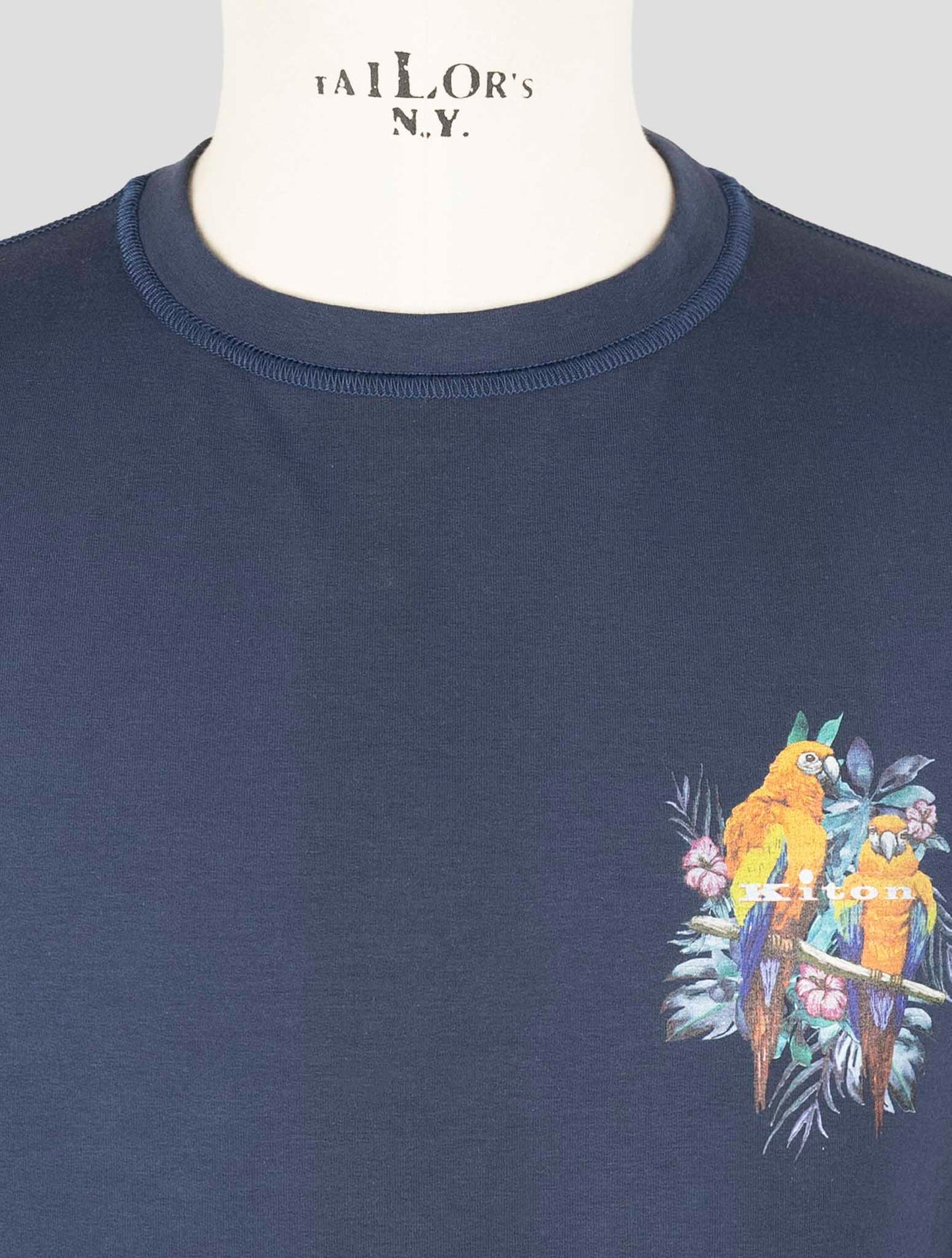 Kiton Blue Cotton Ea Sweater Crewneck