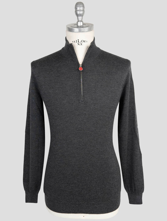 Kiton Gray Cashmere Silk Sweater Half Zip