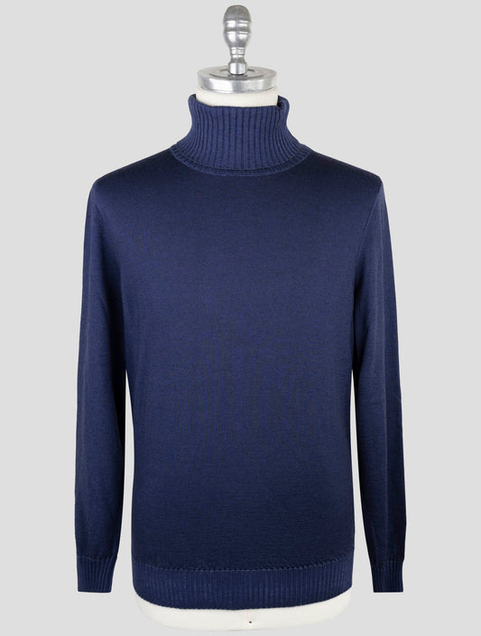 Kiton Blue Cashmere Silk Sweater Turtleneck