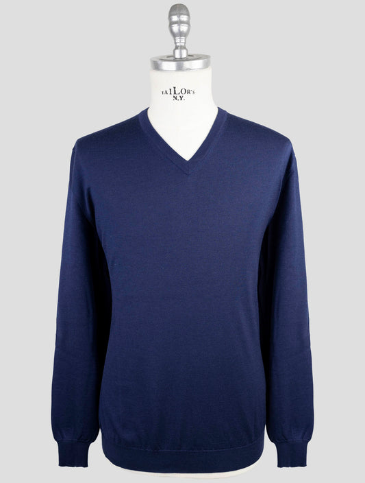 Kiton Blue Cashmere Silk Sweater V-Neck