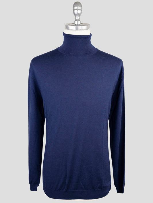 Kiton Blue Cashmere Silk Sweater Turtleneck