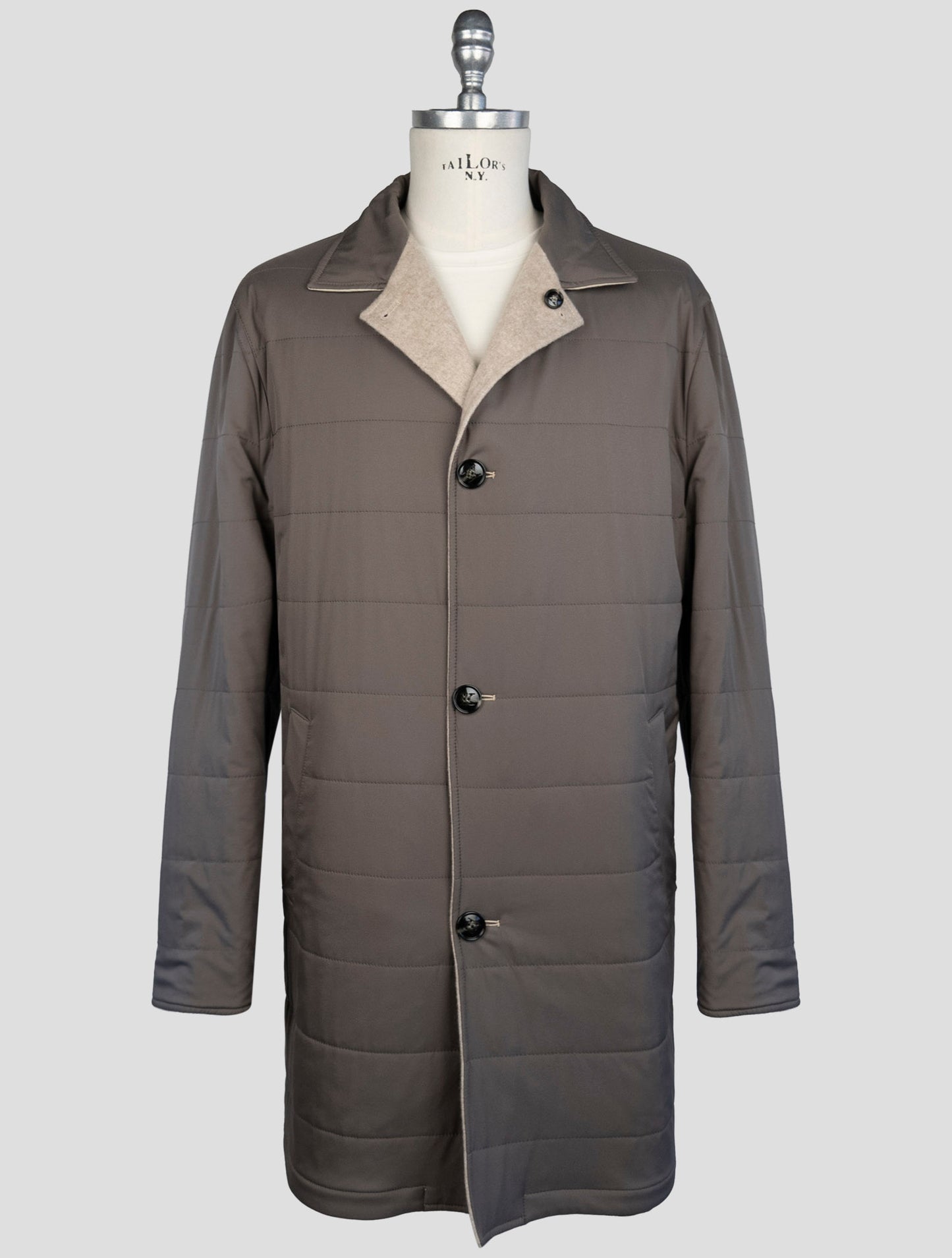 Kiton Brown Taupe Cashmere Pl Reverse Overcoat