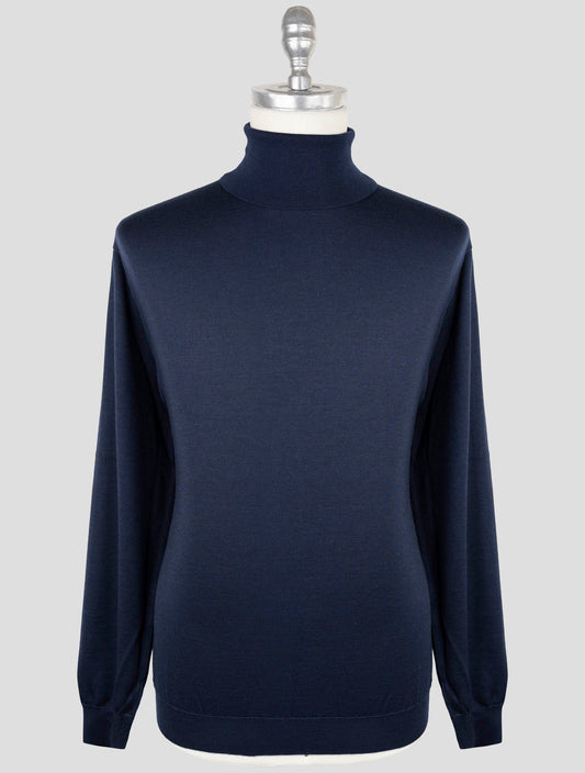 Kiton Blue Cashmere Silk Sweater Turtleneck
