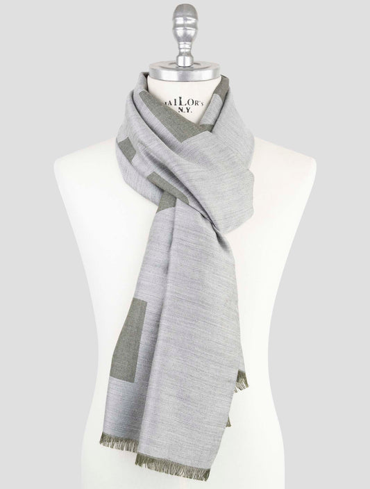Kiton Green Gray Cashmere Silk Scarf
