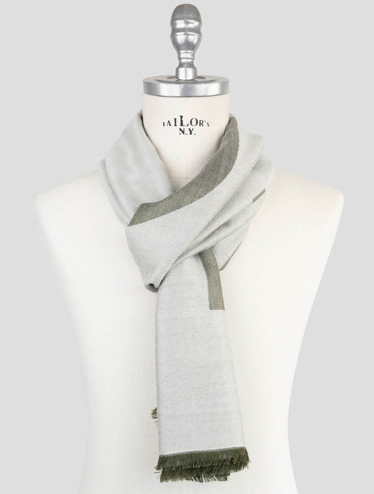 Kiton Green Gray Cashmere Silk Scarf