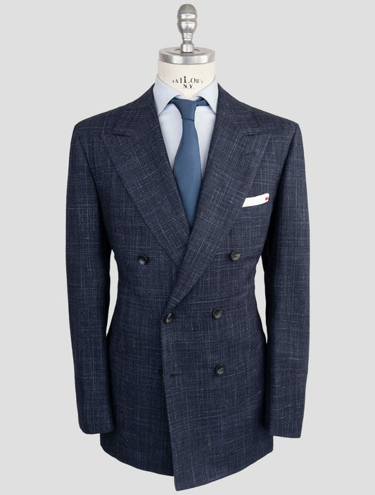 Kiton Blue Cashmere Virgin Wool Silk Linen Suit