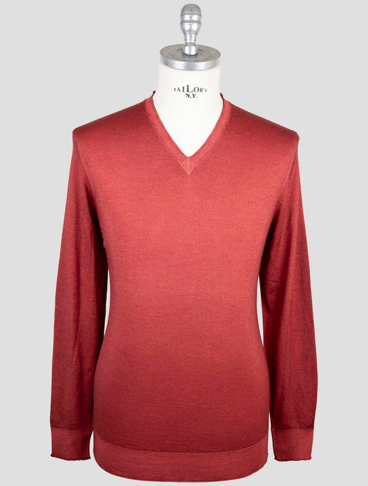 Kiton Red Cashmere Silk Sweater V-Neck