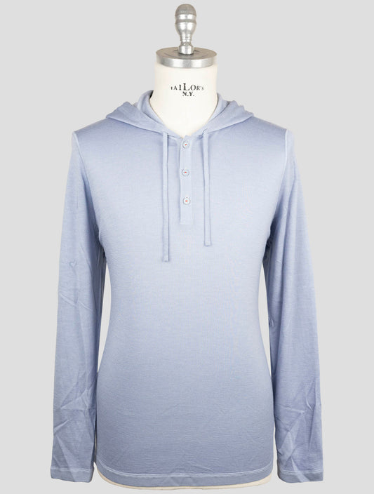 Kiton Light Blue Cashmere Silk Sweater Hoodie