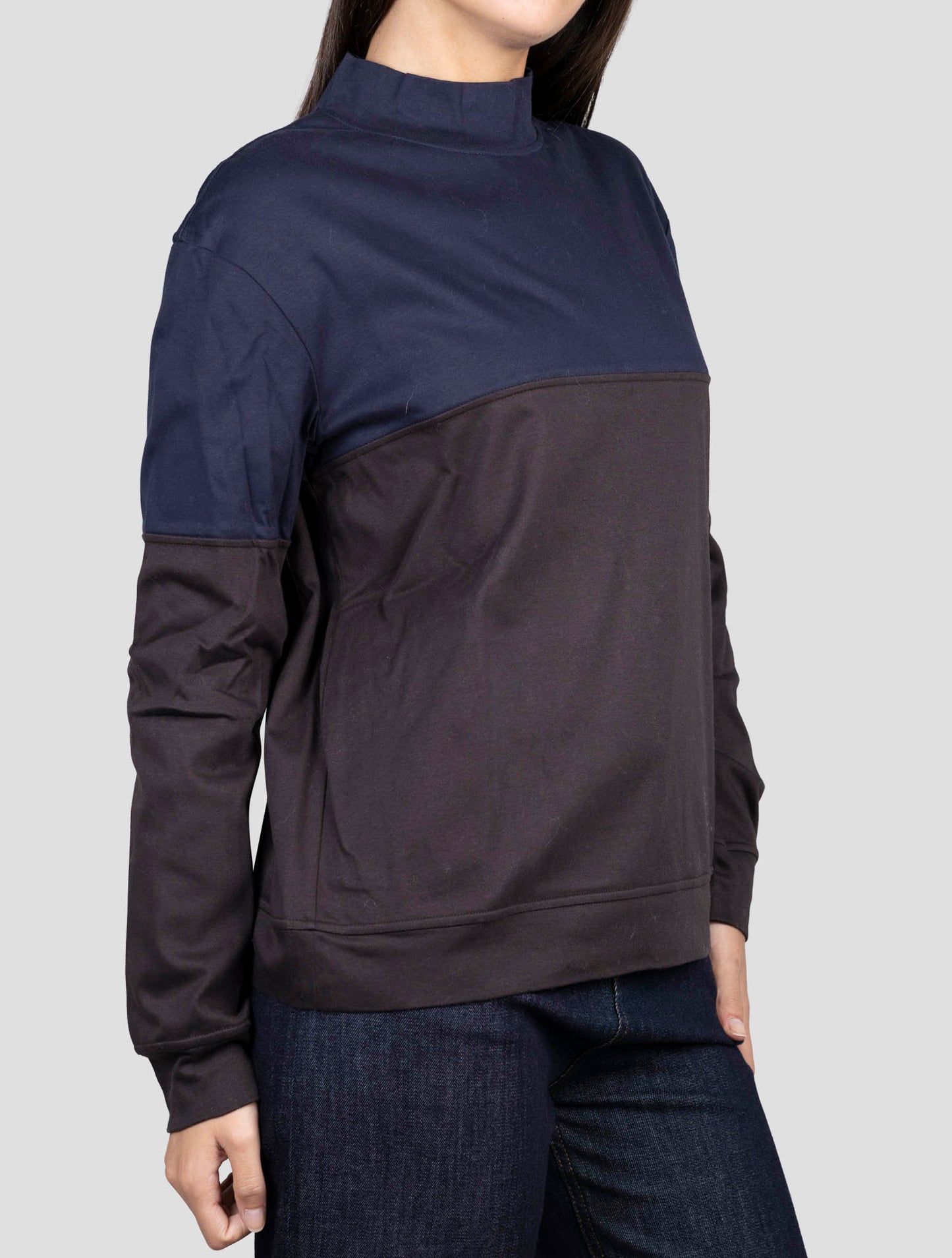 Kiton Blue Black Cotton Sweater Half Neck