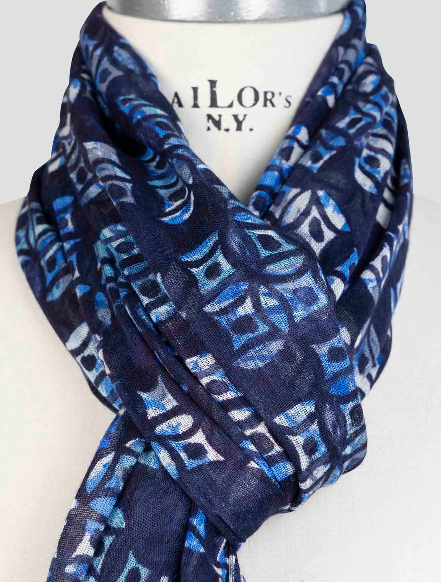 Kiton Blue Linen Viscose Scarf