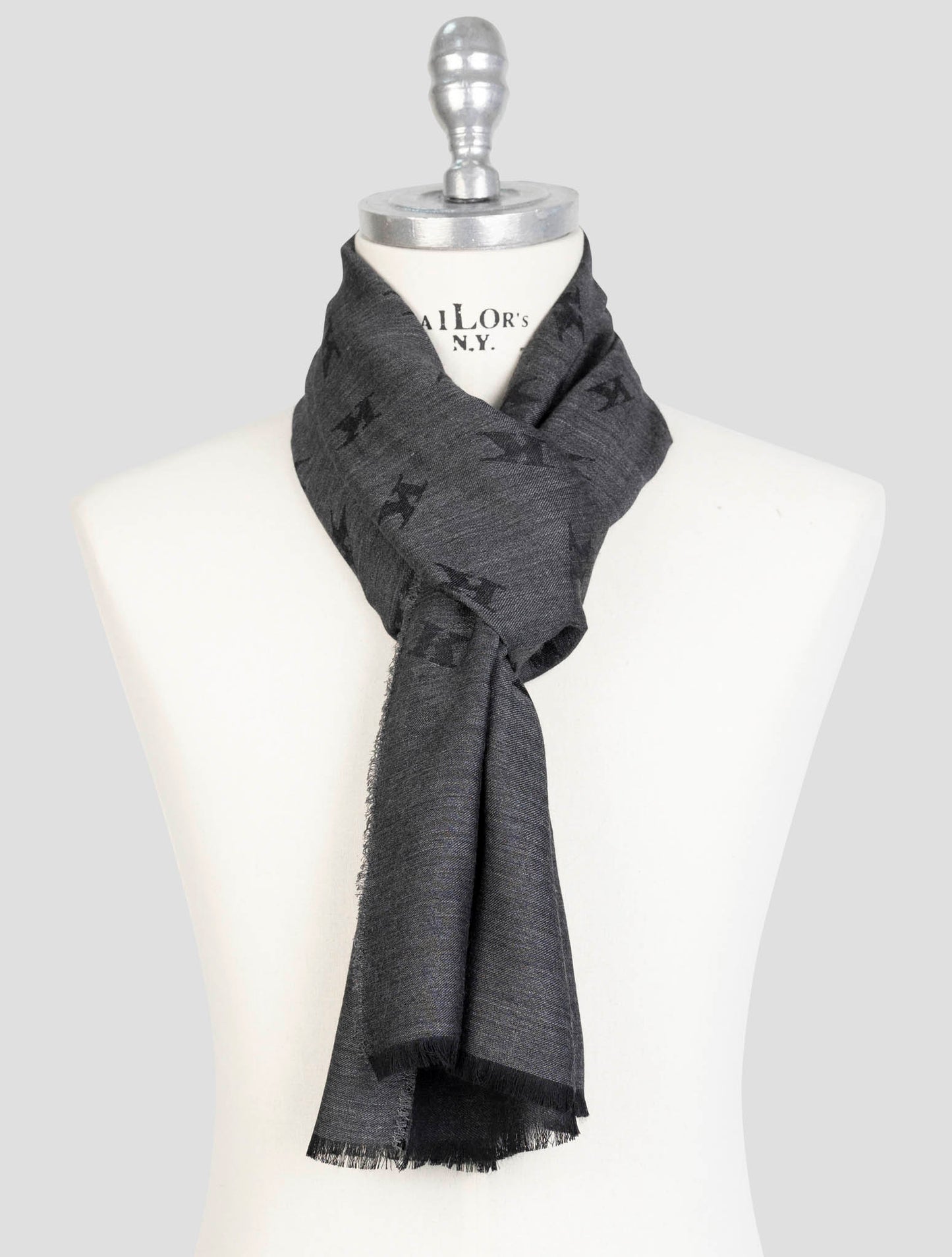 Kiton Gray Wool Silk Scarf