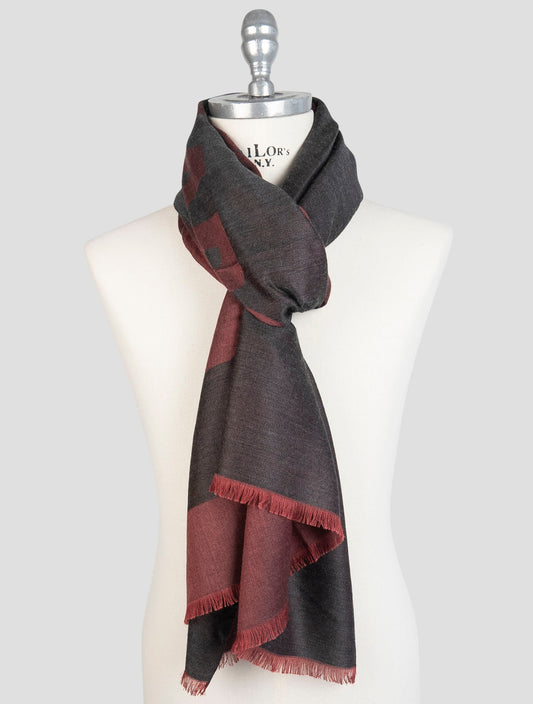 Kiton Burgundy Gray Cashmere Silk Scarf