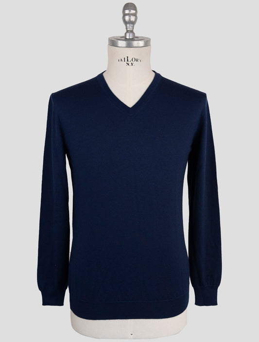 Kiton Blue Cashmere Silk Sweater V-Neck