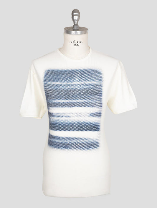 Kiton Knt White Blue Cotton T-Shirt