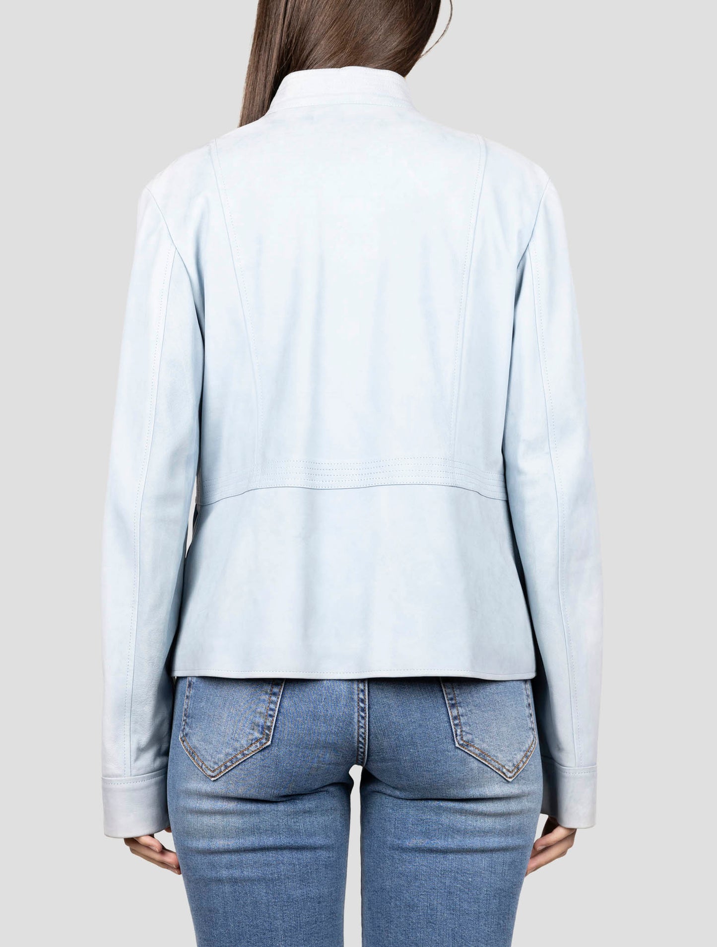 Kiton Light Blue Leather Coat