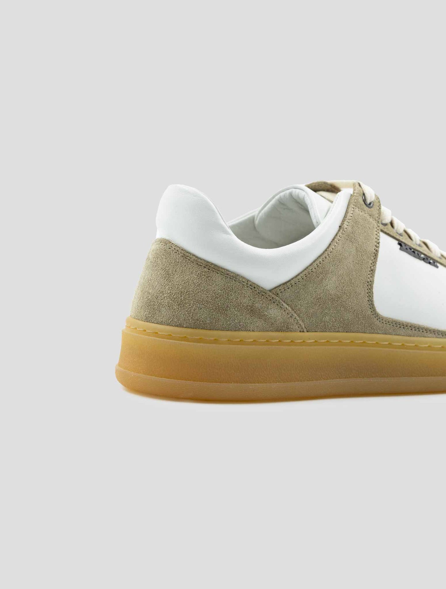 Kiton Beige White Leather Suede Leather Sneakers