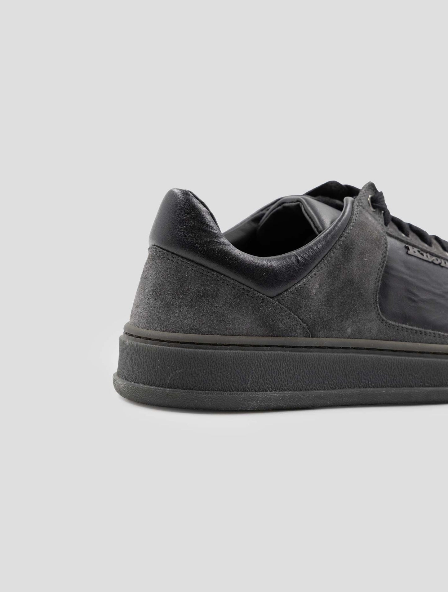 Kiton Black Gray Leather Suede Leather Sneakers