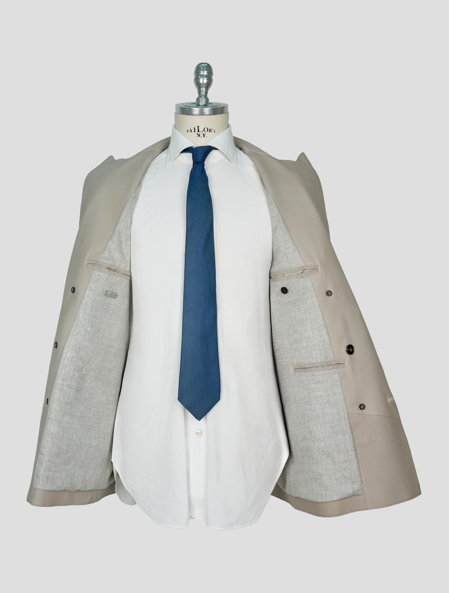 Kiton Gray Leather Deer Double Breasted Overcoat