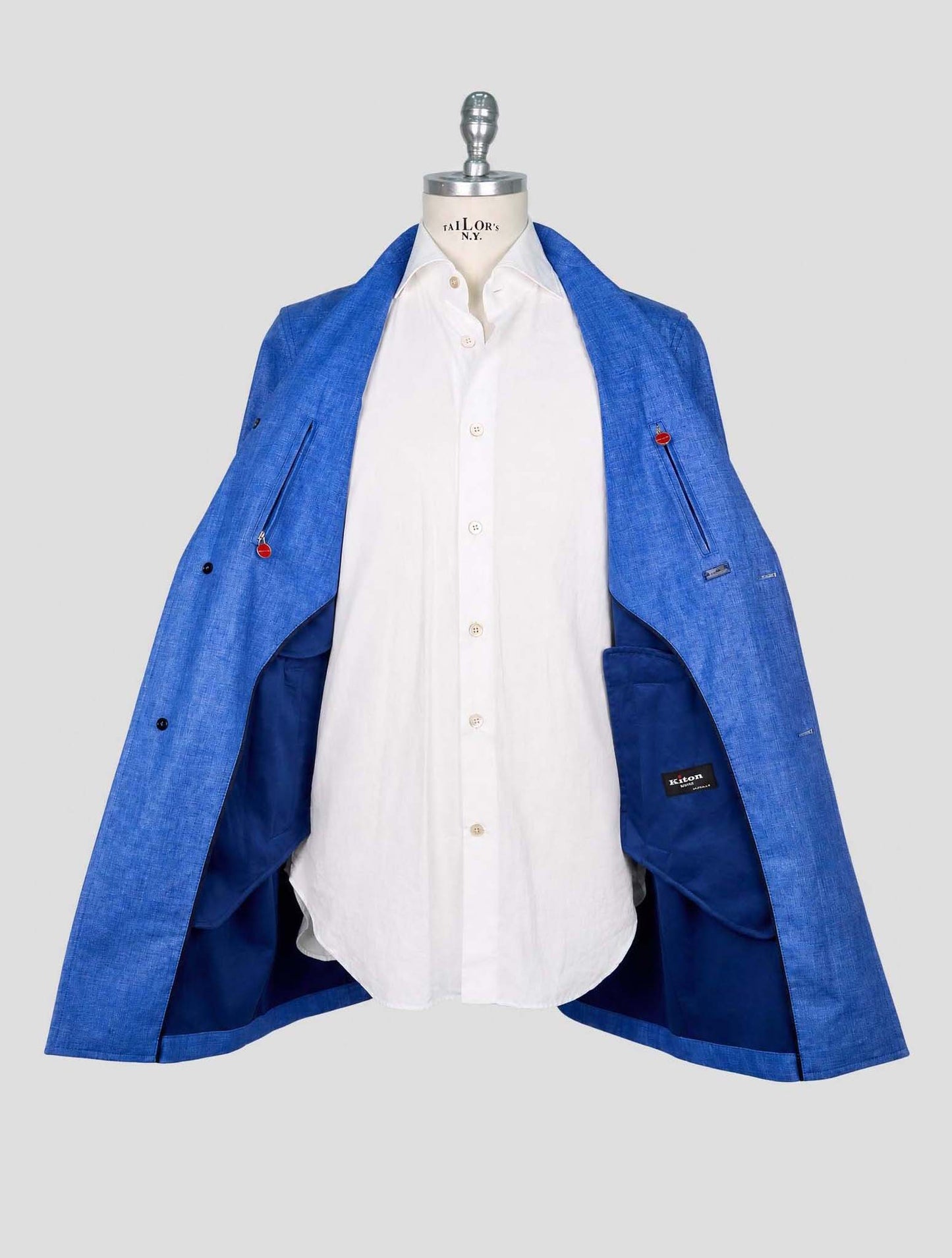 Kiton Blue Linen Overcoat