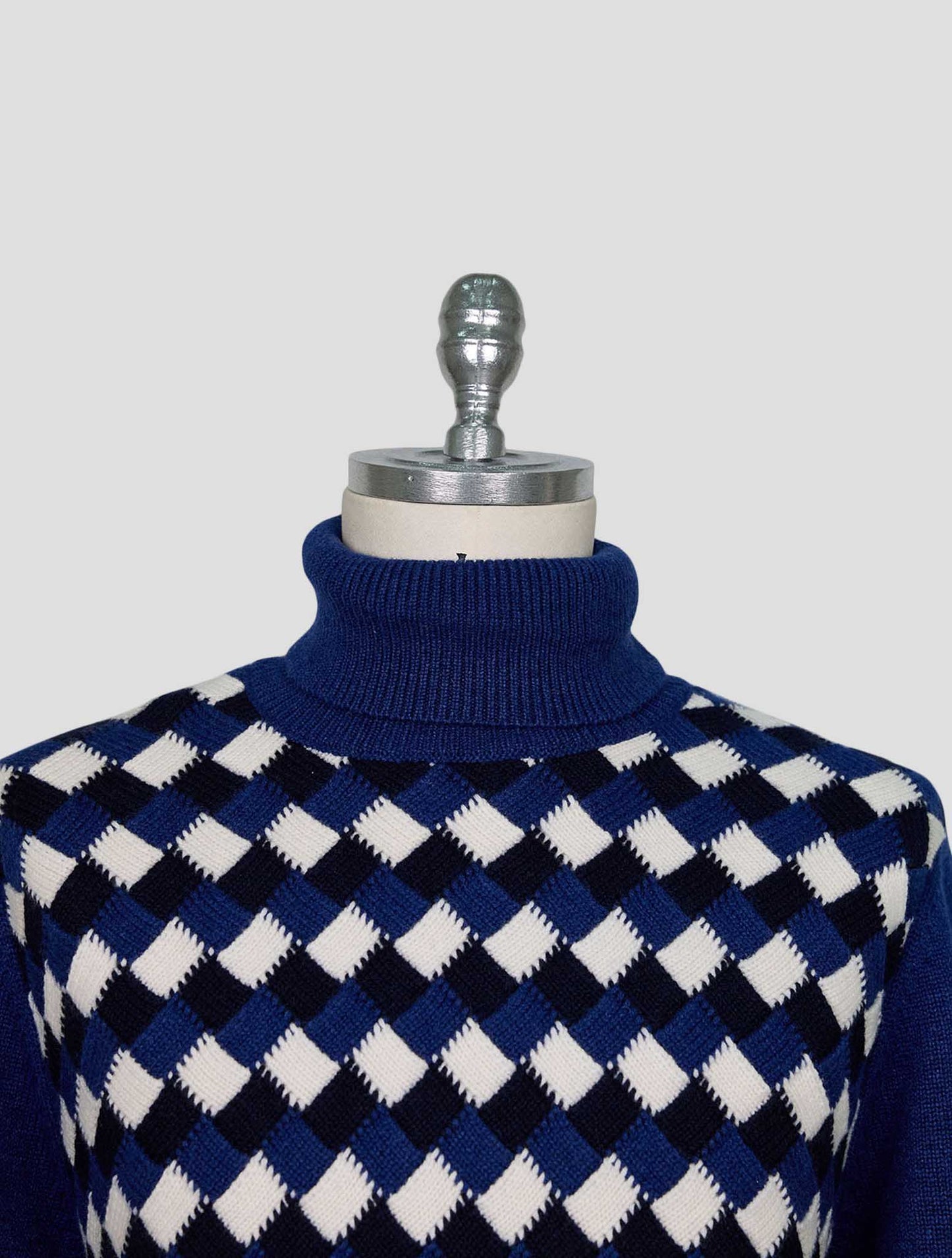 Kiton Blue White Cashmere Sweater Turtleneck