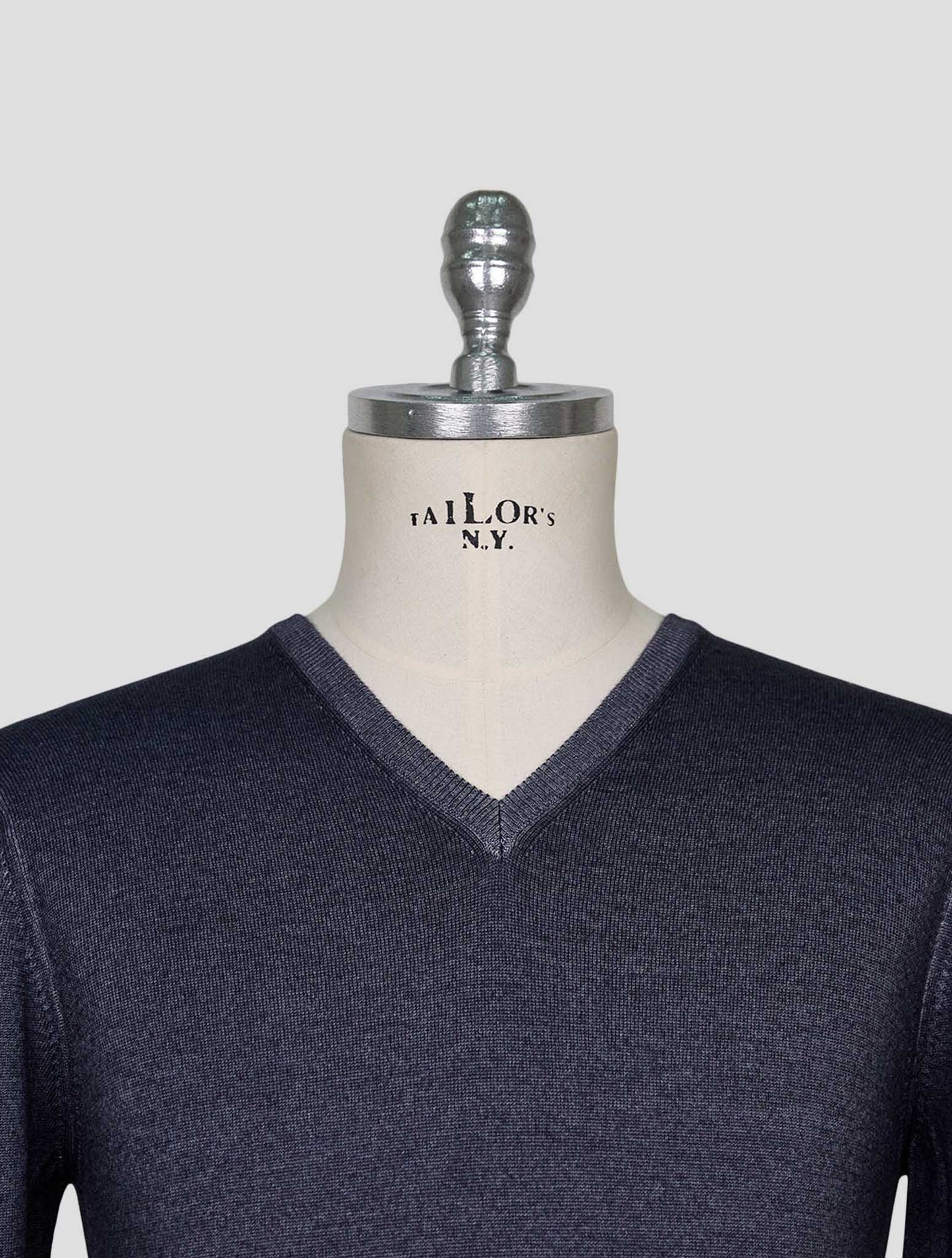 Kiton Gray Blue Wool Sweater V-Neck