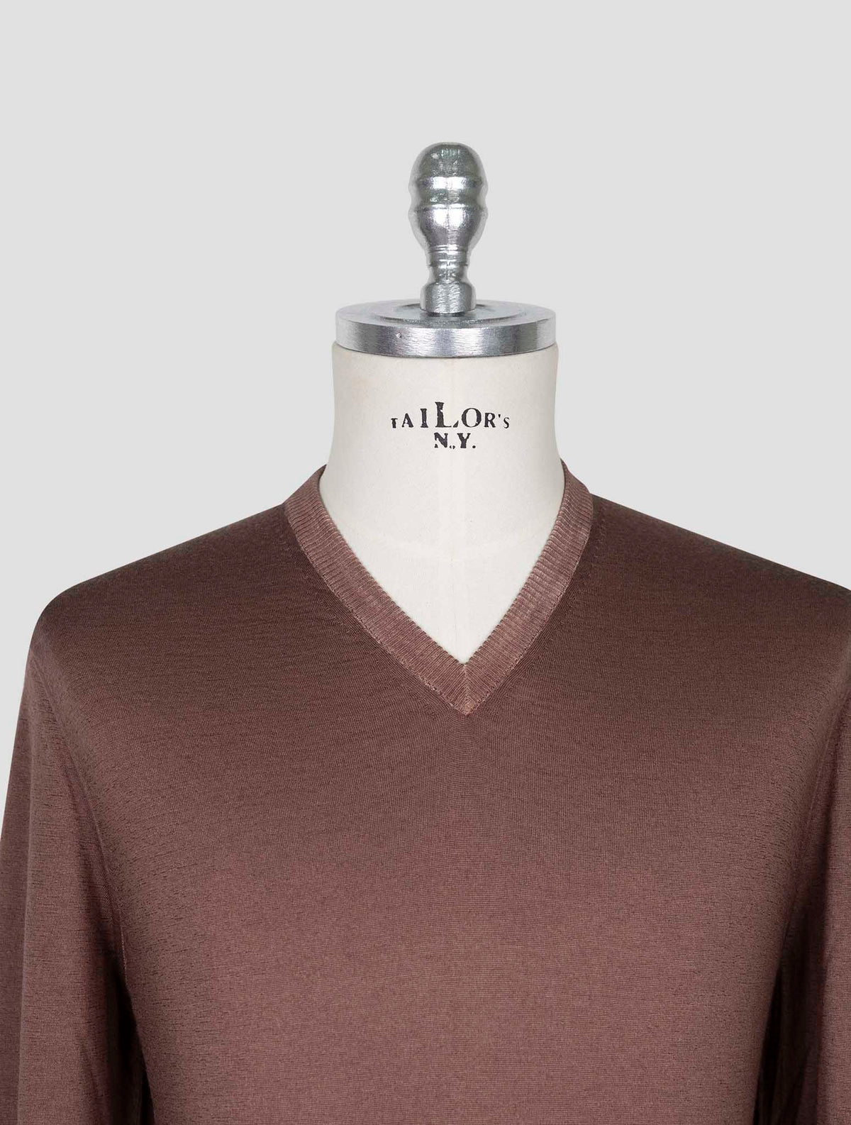 Kiton Brown Cashmere Silk Sweater V-Neck