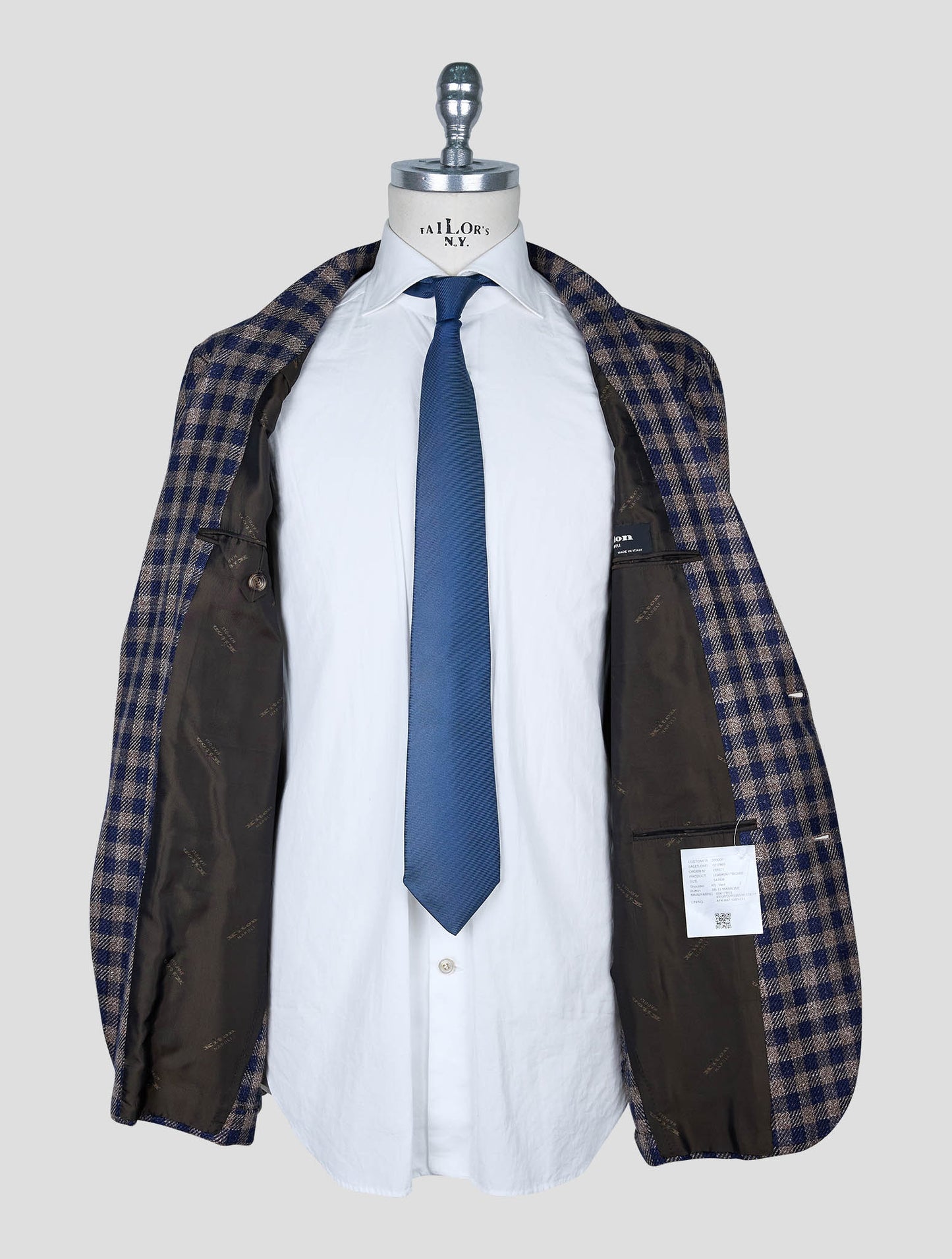 Kiton Brown Blue Wool Cashmere Silk Linen Blazer