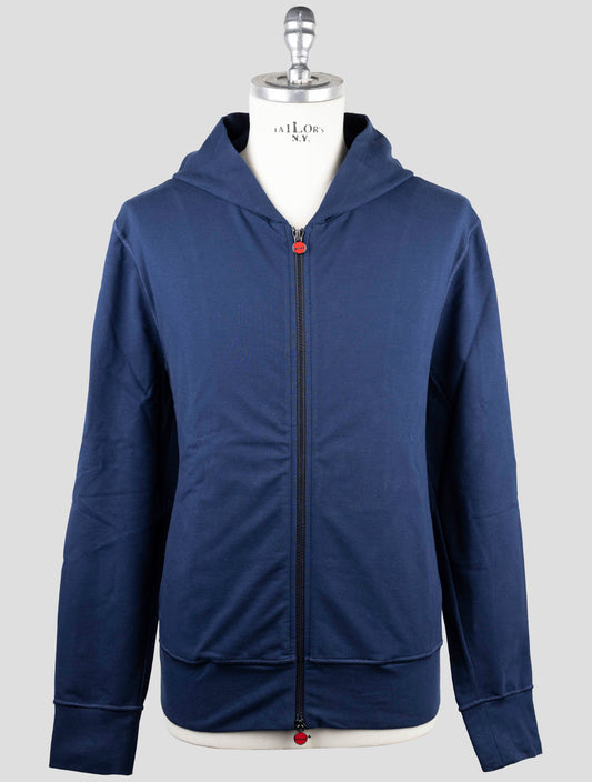 Kiton Blue Cotton Ea Sweater Full Zip Hoodie