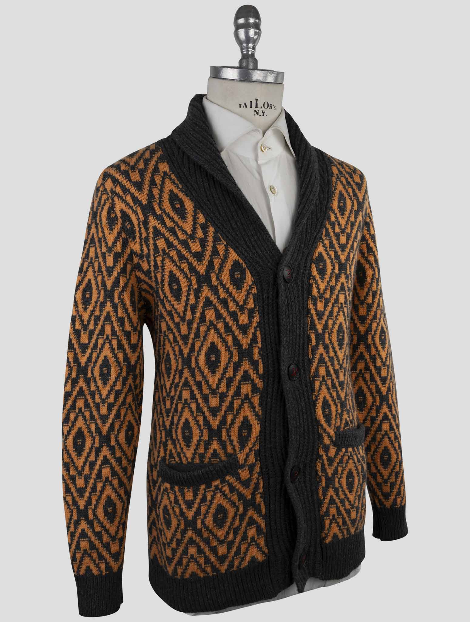 Kiton Gray Orange Cashmere Sweater Cardigan