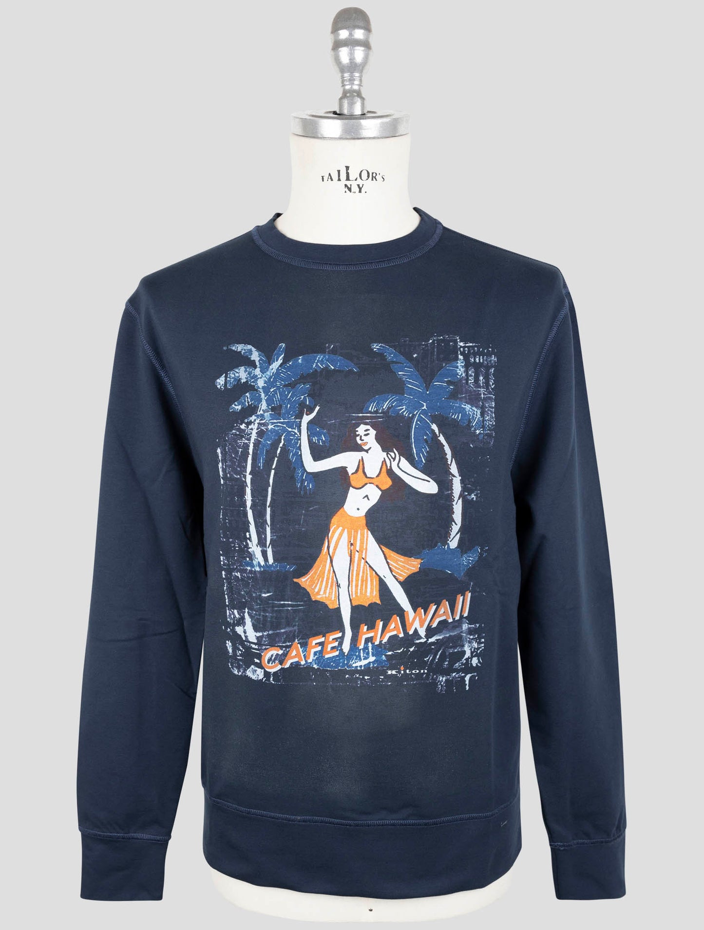 Kiton Blue Cotton Ea Sweater Crewneck