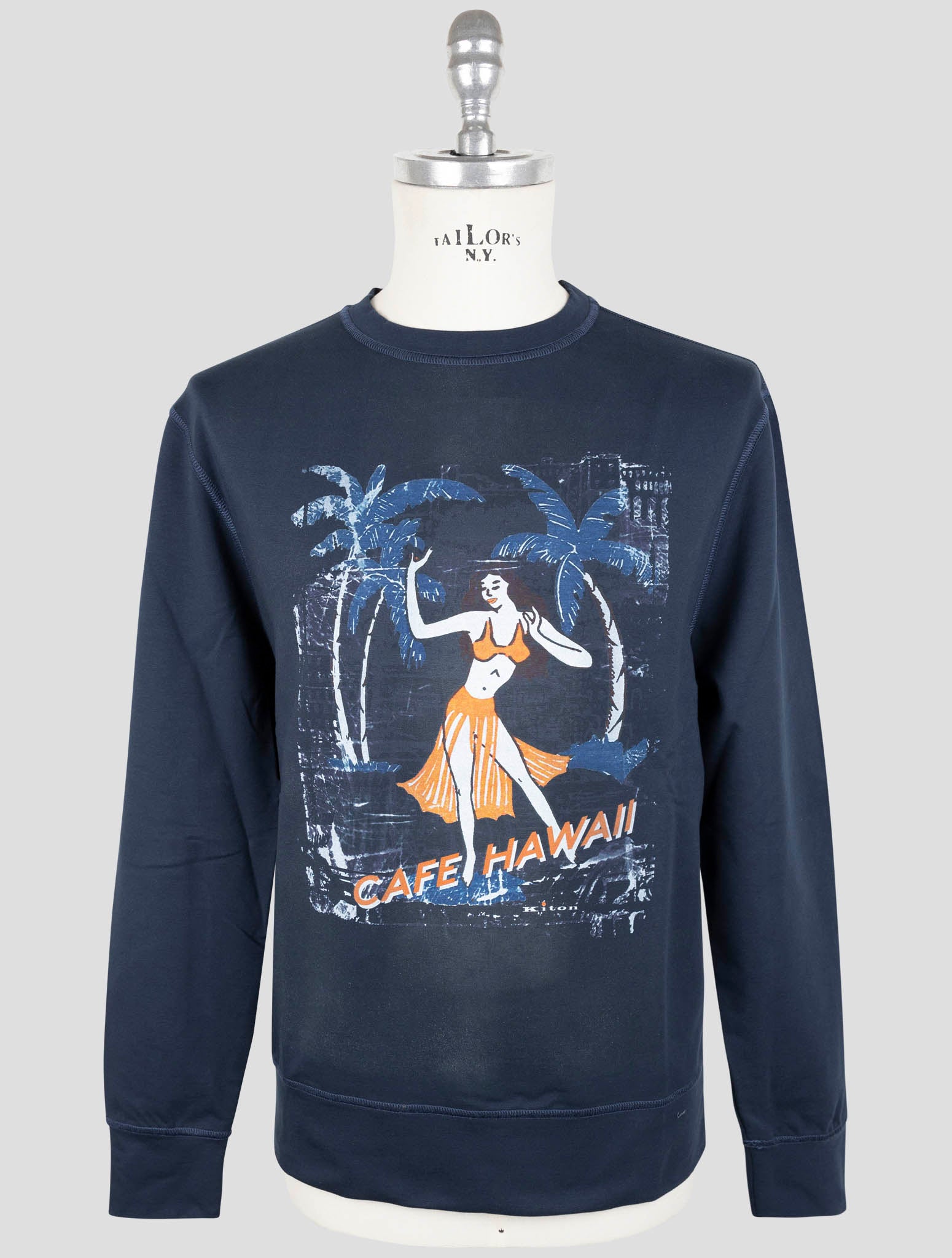 Kiton Blue Cotton Ea Sweater Crewneck