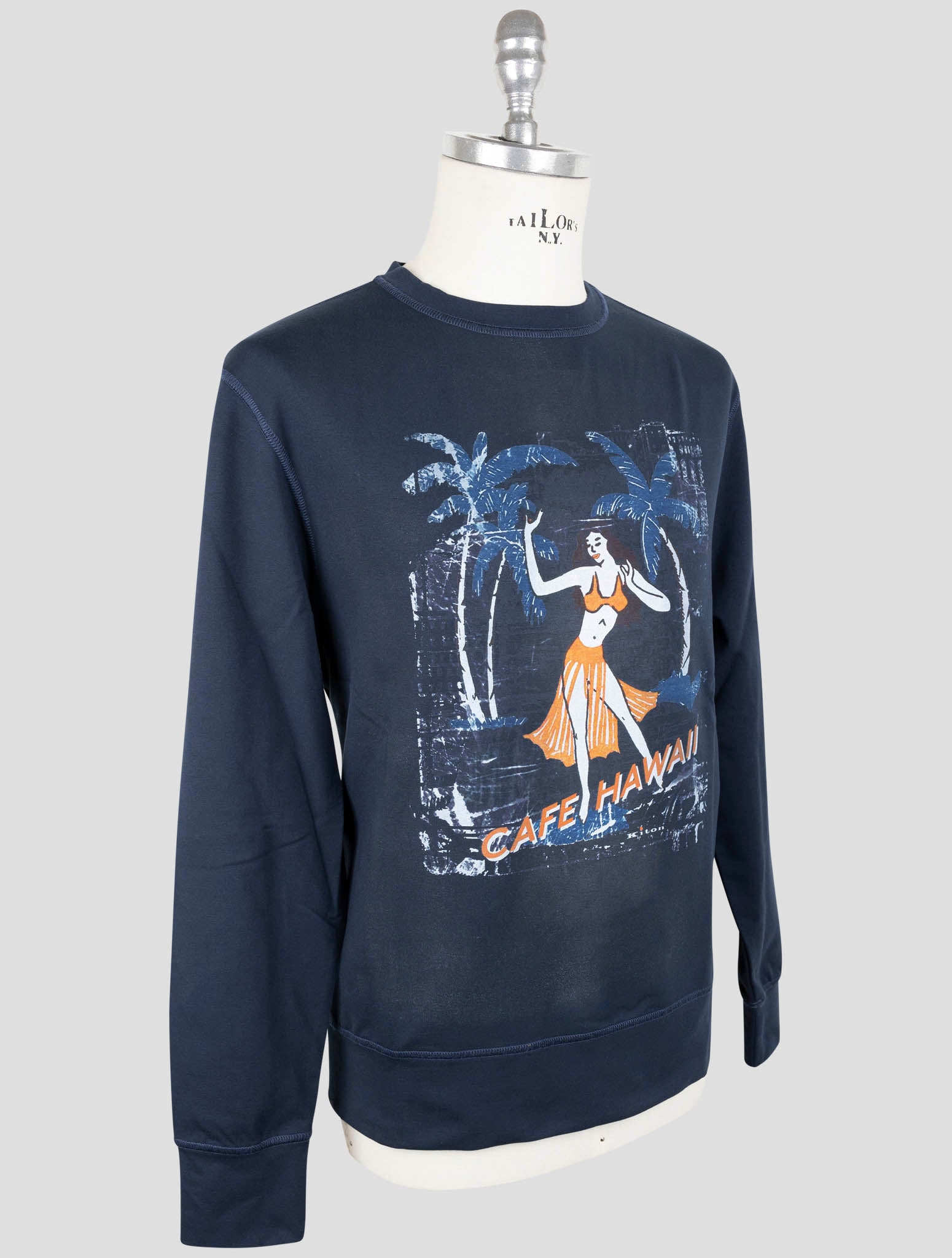 Kiton Blue Cotton Ea Sweater Crewneck