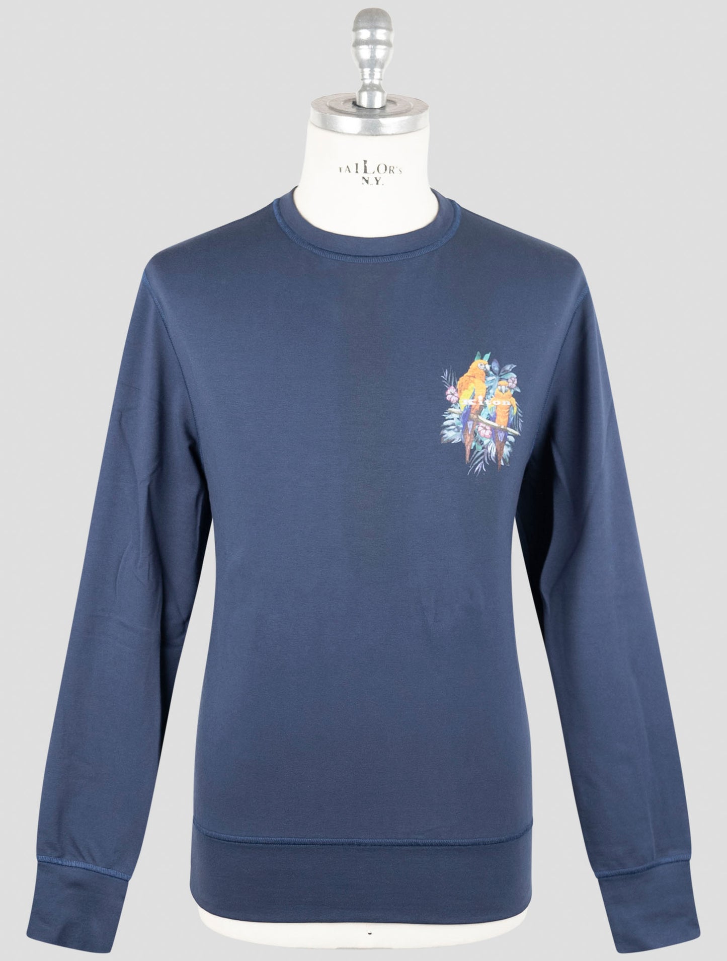 Kiton Blue Cotton Ea Sweater Crewneck