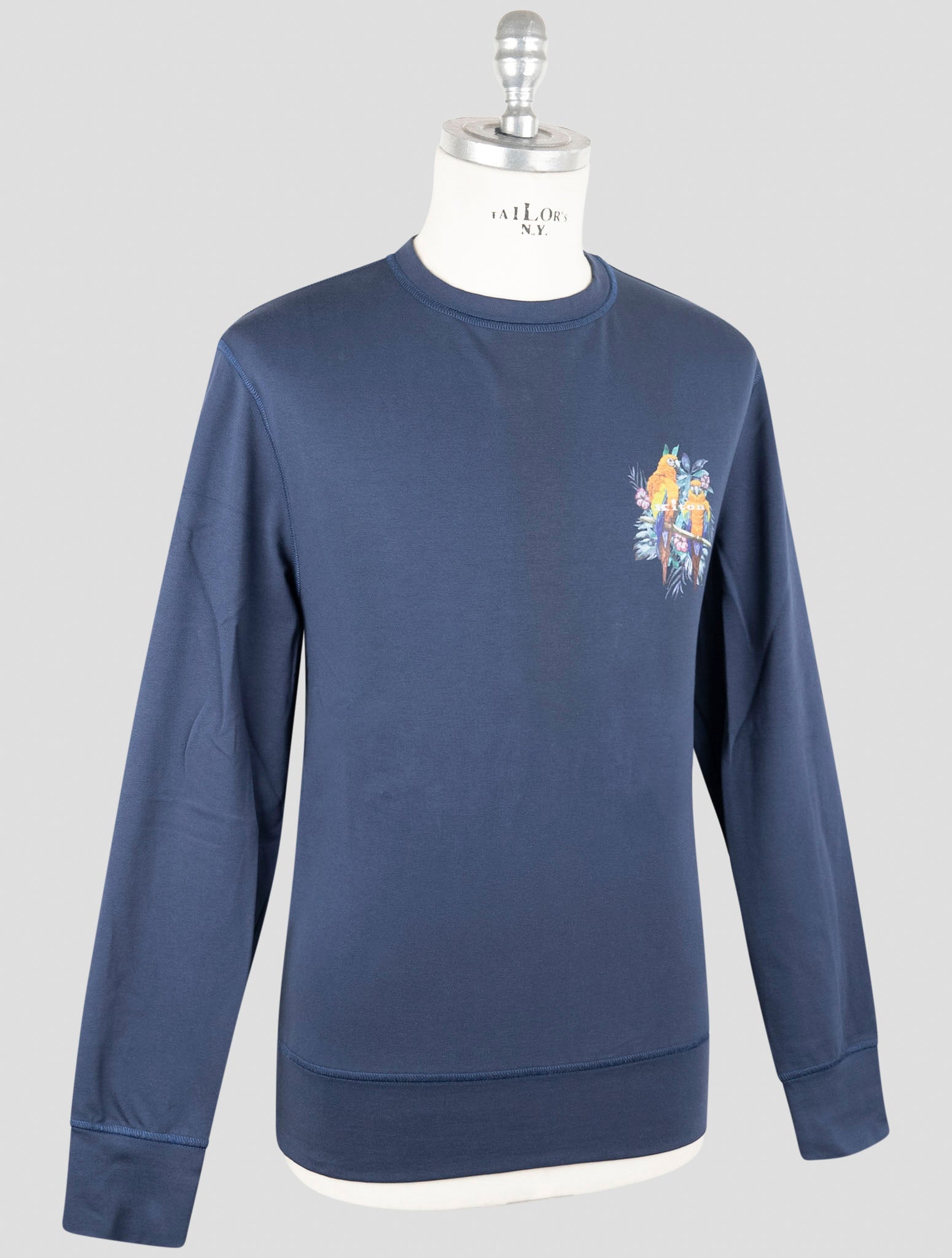 Kiton Blue Cotton Ea Sweater Crewneck