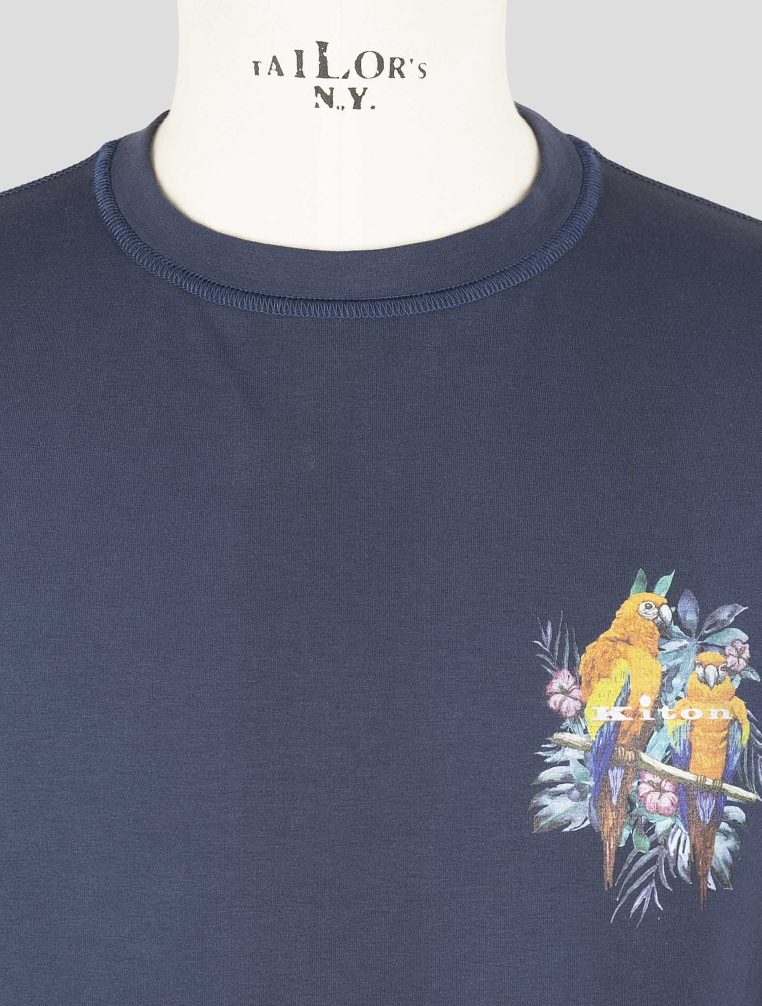 Kiton Blue Cotton Ea Sweater Crewneck