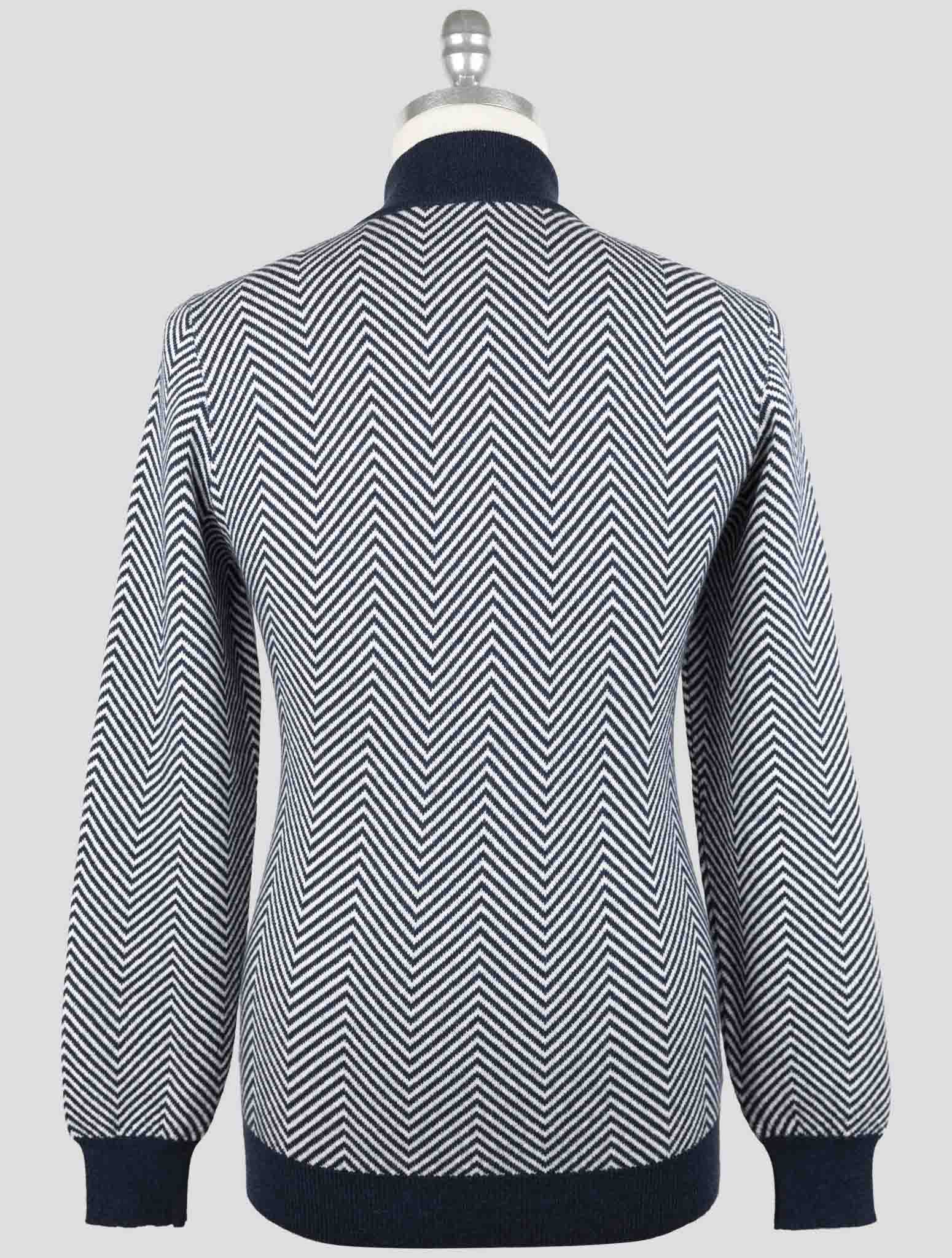 Kiton Blue White Cashmere Sweater Half Zip