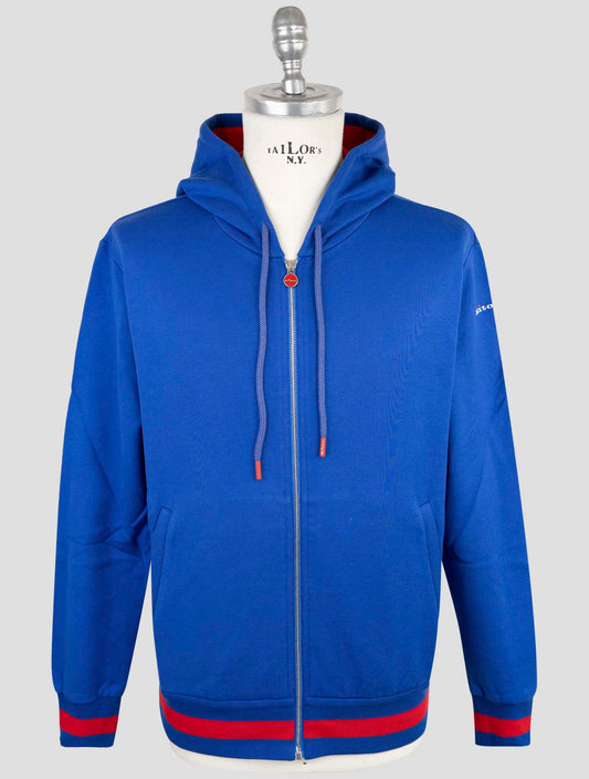 Kiton Blue Cotton Sweater Full Zip Hoddie