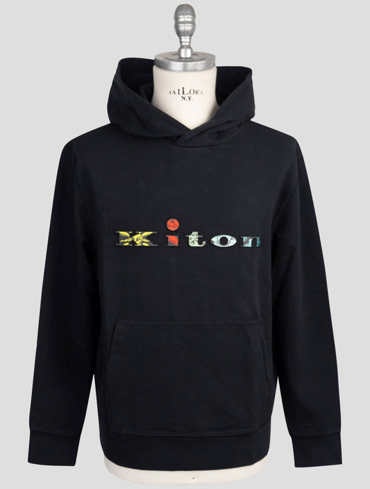 Kiton Black Cotton Ea Sweater Hoodie