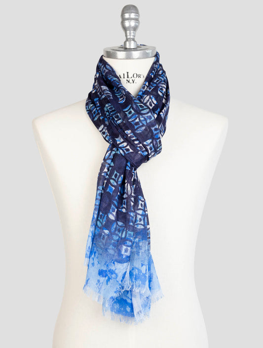 Kiton Blue Linen Viscose Scarf
