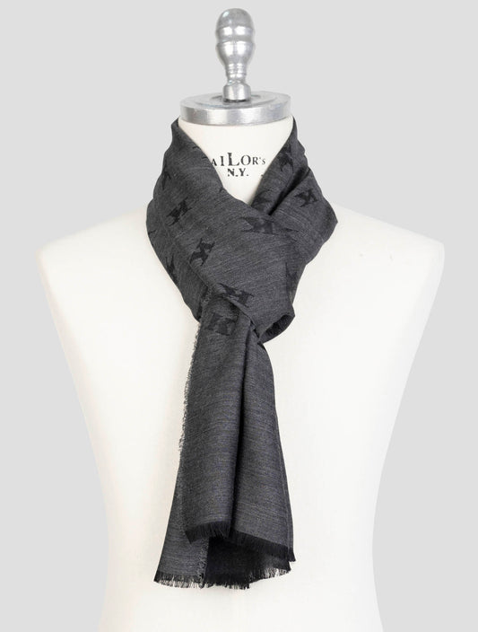 Kiton Gray Wool Silk Scarf