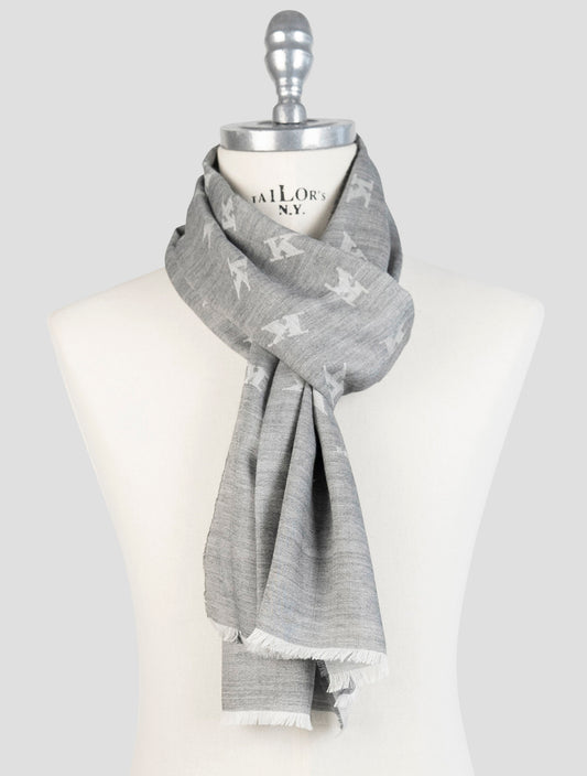 Kiton Gray Wool Silk Scarf