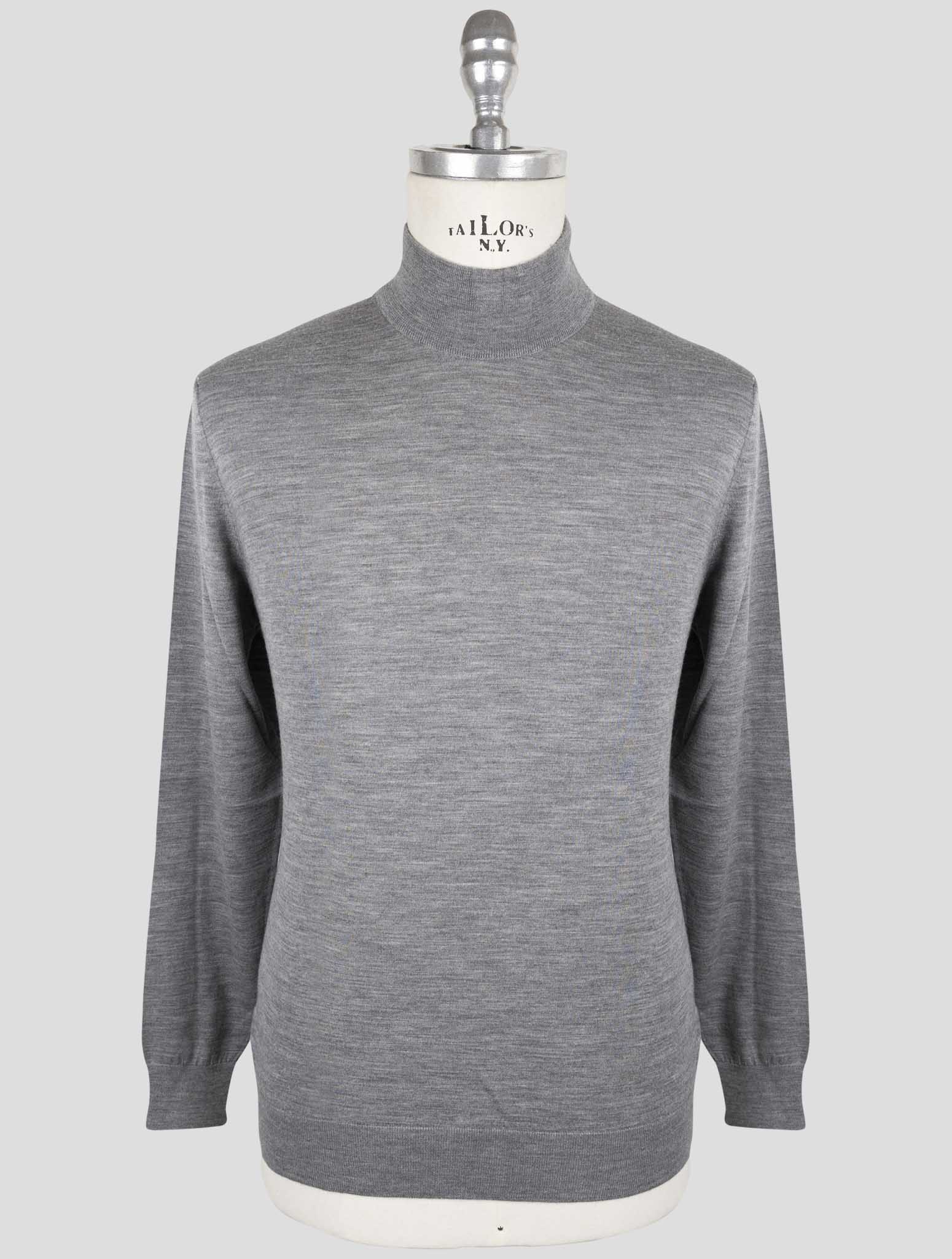 Kiton Gray Wool Sweater Half Neck