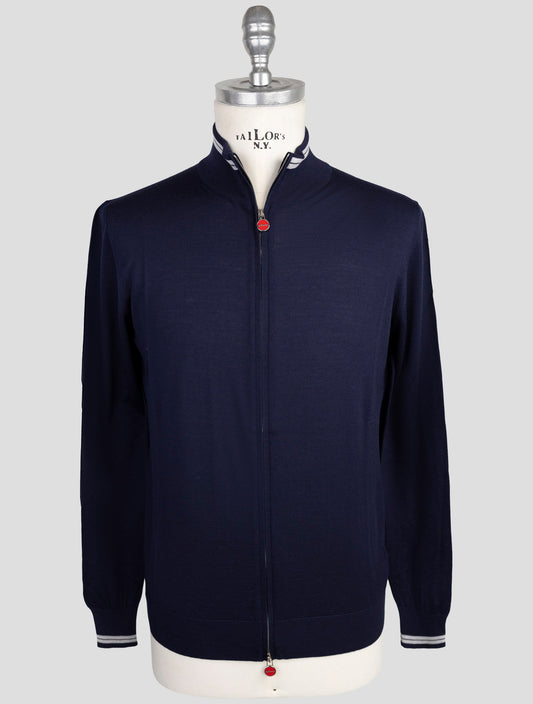 Kiton Blue Wool Diamate Blue Sweater Full Zip
