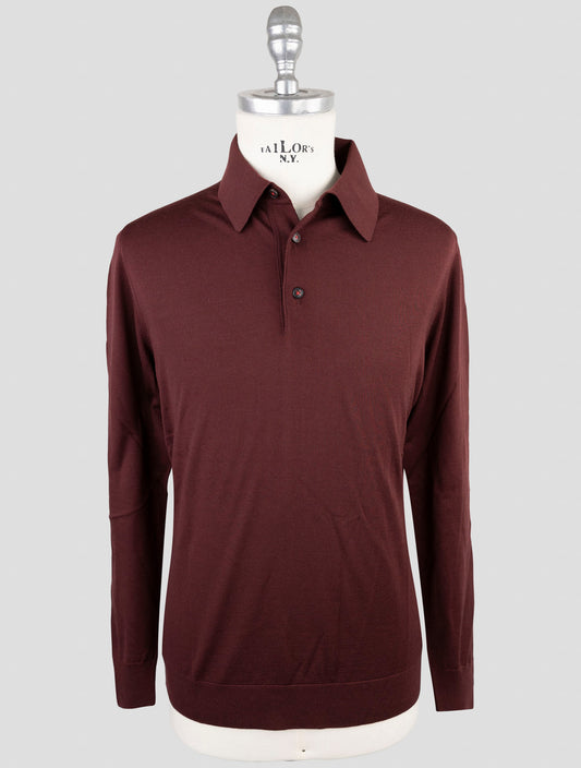 Kiton Burgundy Wool Diamante Blue Sweater Polo