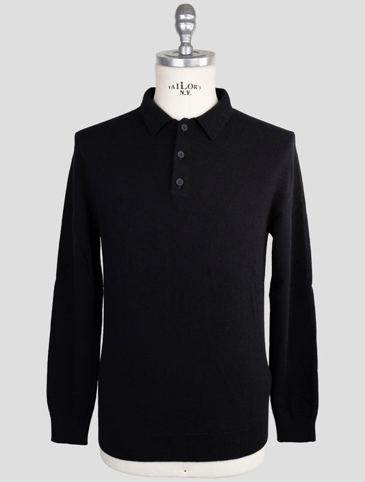 Kiton Knt Black Virgin Wool Sweater Polo