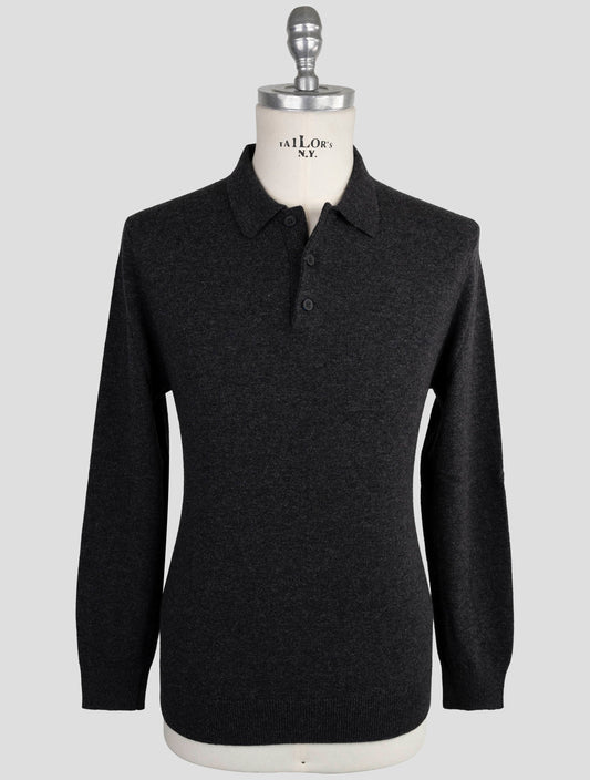 Kiton Knt Gray Virgin Wool Sweater Polo